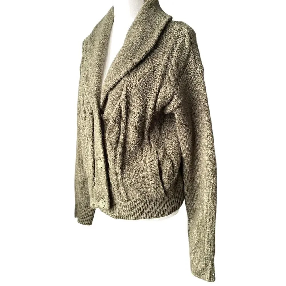 Anthropologie Pilcro cable knit shawl collar cardigan sweater olive Women S Knit - Picture 12 of 16